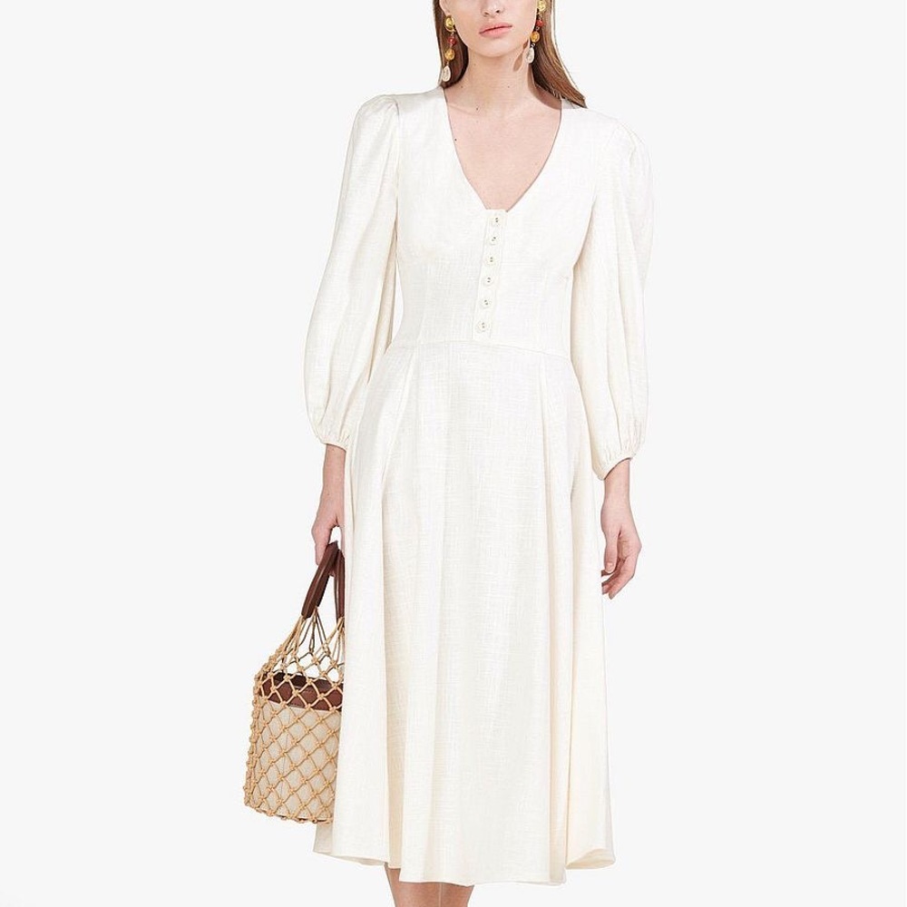STAUD Birdie Dress in Ivory Linen